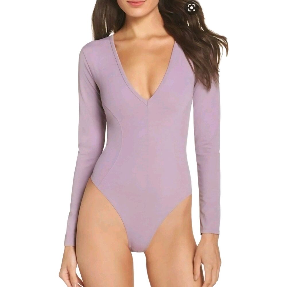 Intimately Free People Long Sleeve Bodysuit XS Purple V-Neck Balletcore Coquette